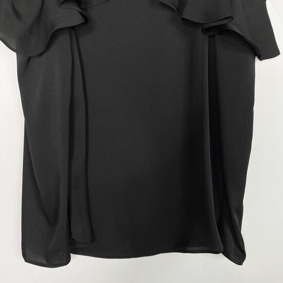 BCBGeneration Black Cold Shoulder Ruffle Long Sleeve Blouse Top Small Keyhole - Picture 4 of 10